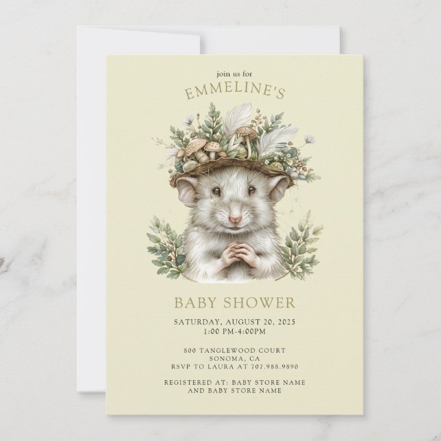Invitation de Baby shower de souris de forêt encha (Devant)
