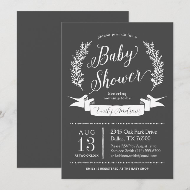 Invitation de Baby shower de tableau de bord rusti (Devant / Derrière)