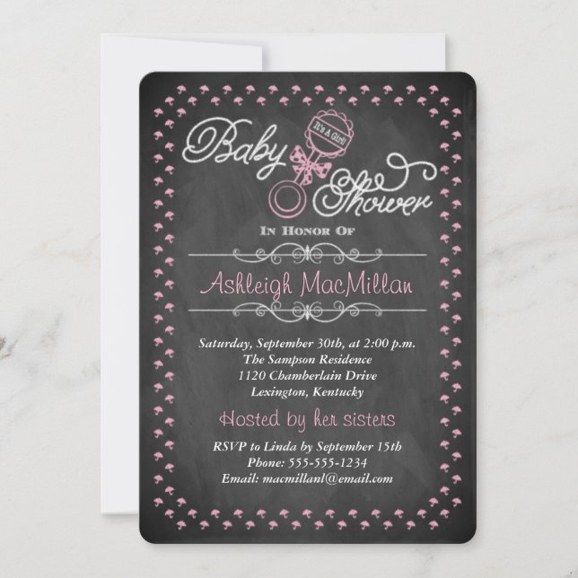 Invitation de baby shower de tableau - rose (Devant)
