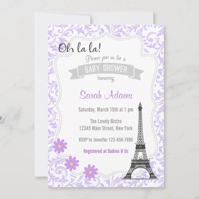 Invitation de baby shower de thème de Paris (Devant)
