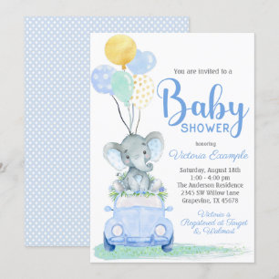 Invitation de Baby shower de voiture petit éléphan