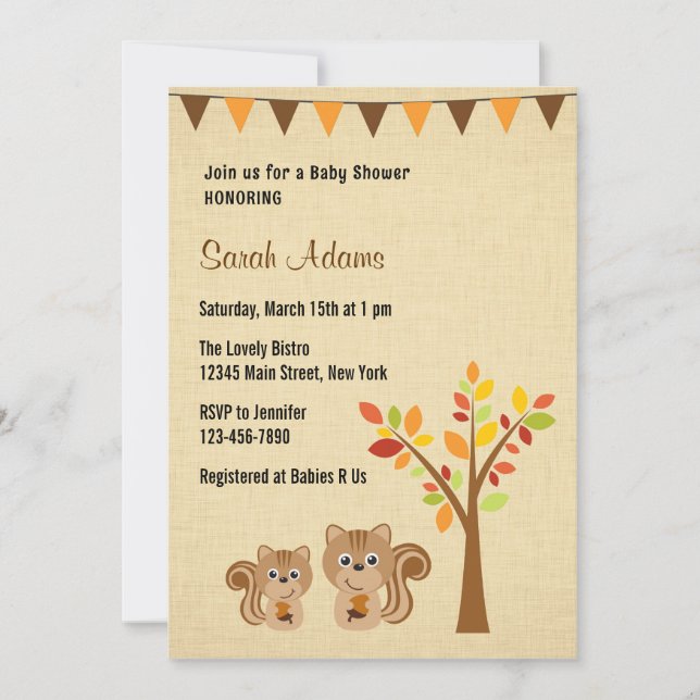 Invitation de Baby shower d'écureuil rustique (Devant)