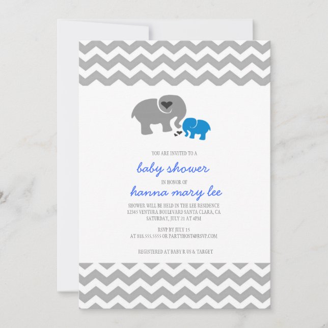 Invitation de baby shower d'éléphant (Devant)