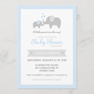 Invitation de baby shower d'éléphant - bleu