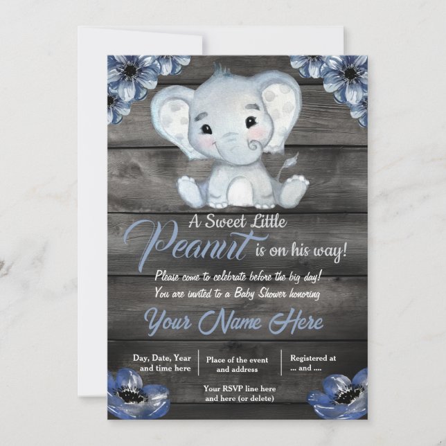 Invitation de Baby shower d'éléphant bleu russe (Devant)