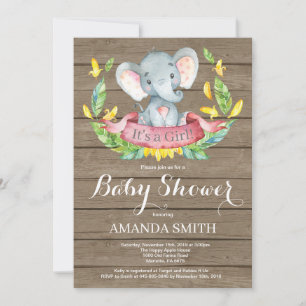 Invitation de Baby shower d'éléphant de fille rust