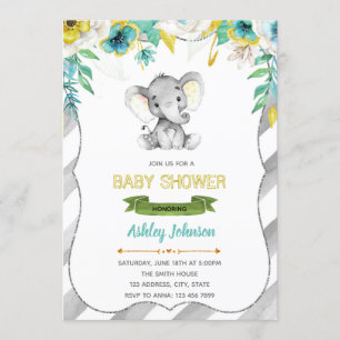 Invitation de baby shower d'éléphant de garçon