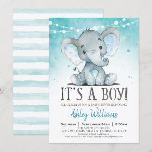 Invitation de Baby shower d'éléphant garçon