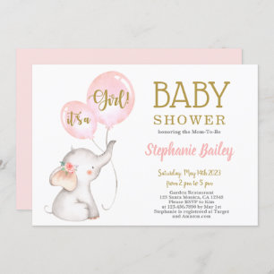 Invitation de Baby shower d'éléphant rose
