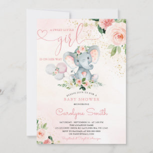 Invitation de Baby shower d'éléphant rose