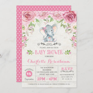 Invitation de Baby shower d'éléphant Rose rose