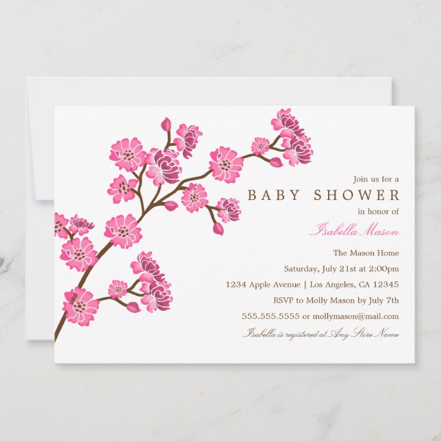Invitation de baby shower des fleurs de cerisier | (Devant)