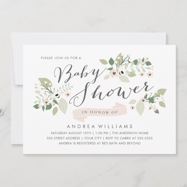 Invitation de Baby shower des fleurs de prairie (Devant)