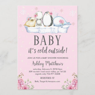 invitation de baby shower d'hiver, animaux d'hiver