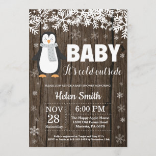 Invitation de Baby shower d'hiver de Pingouin rust