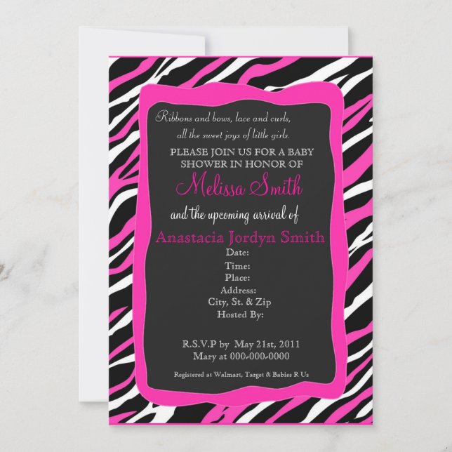 Invitation de Baby shower d'impression Zebra - Ros (Devant)