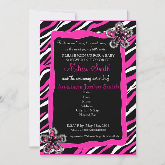 Invitation de Baby shower d'impression Zebra - Ros (Devant)