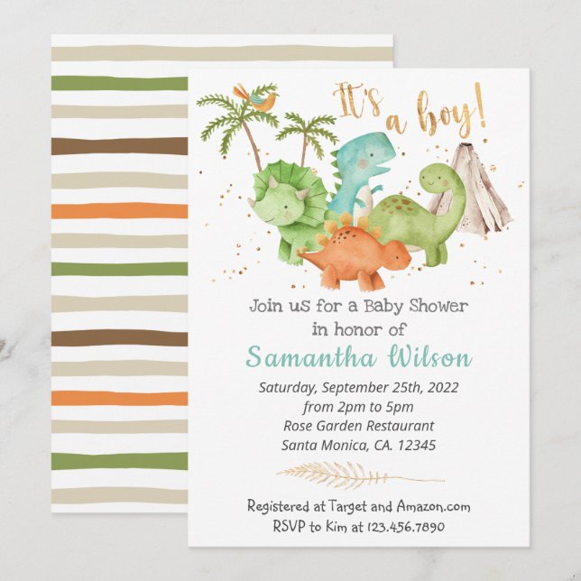 Invitation de Baby shower Dinosaure Jurassique sau (Devant / Derrière)