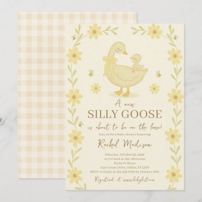 Invitation de Baby shower d'oie (Devant / Derrière)