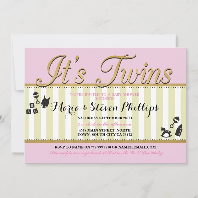 Invitation de Baby shower d'or des filles roses Tw (Devant)