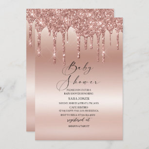 Invitation de Baby shower d'or du Rose à goutte mo