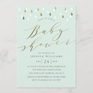 Invitation de baby shower d'or et de script en men
