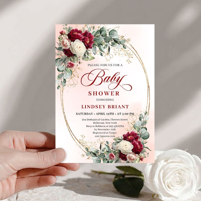 Invitation de Baby Shower Douce Bohème Marsala Piv (Soft Boho Marsala Peony Baby Shower Invite)