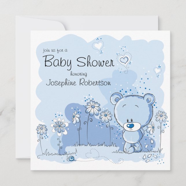 Invitation de baby shower d'ours de nounours - (Devant)