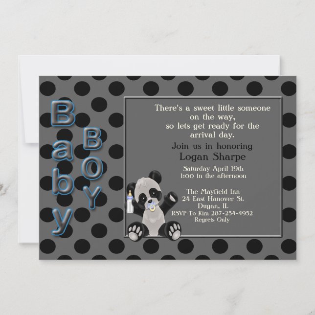 Invitation de baby shower d'ours panda de bébé (Devant)