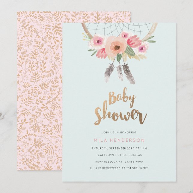 Invitation de Baby shower Dream Catcher (Devant / Derrière)