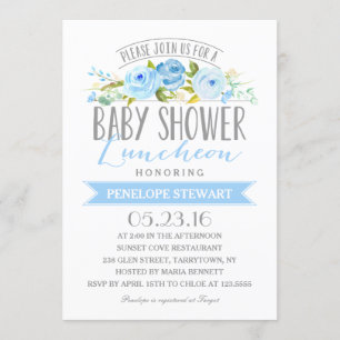 Invitation de baby shower du bleu   de déjeuner de