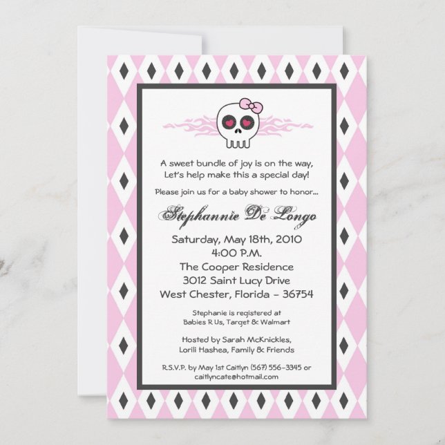 invitation de baby shower du crâne EMO de PunkRock (Devant)