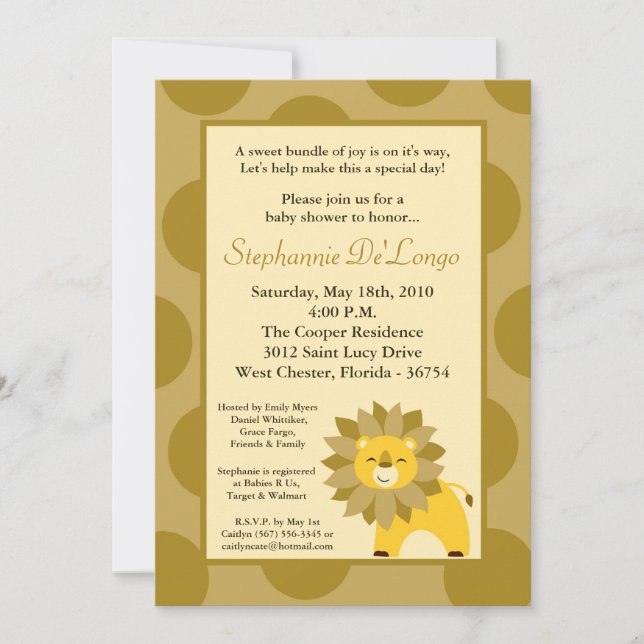invitation de baby shower du Roi Lion Safari de la (Devant)