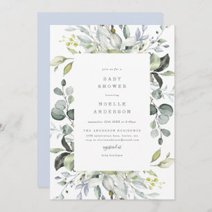 Invitation de Baby shower Dusty Blue Florals