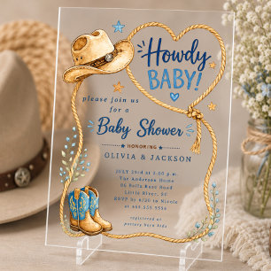 Invitation de baby shower en acrylique Howdy Cowbo