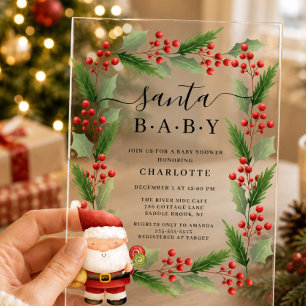 Invitation de baby shower en acrylique Santa Baby