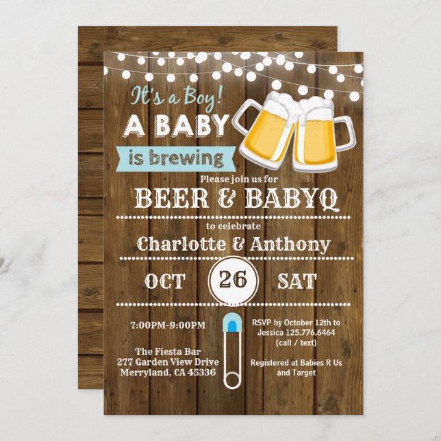 Invitation de baby shower en bois pour couples Bee (Devant / Derrière)