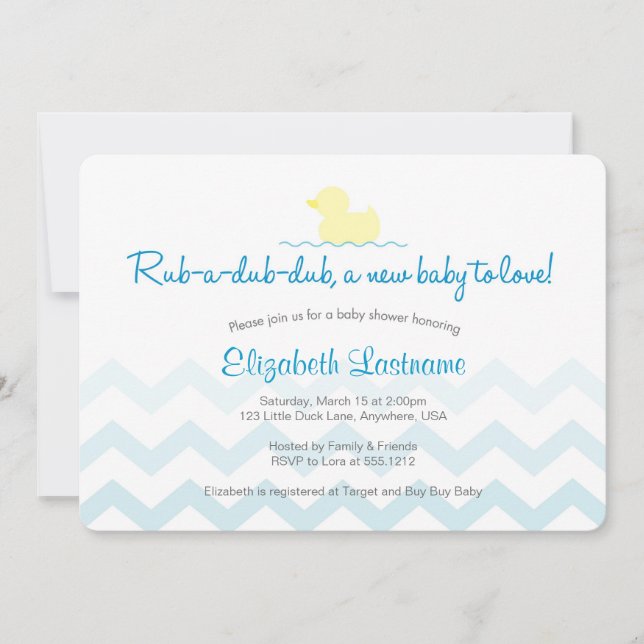 Invitation de Baby shower en caoutchouc Duckie (Devant)