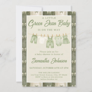 Invitation de Baby Shower en Jean Vert Sauge