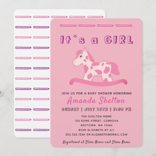 Invitation de Baby Shower Fille au Cheval à Bascul