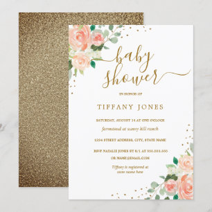 Invitation de Baby Shower Fille Fleur de Pêche Pai