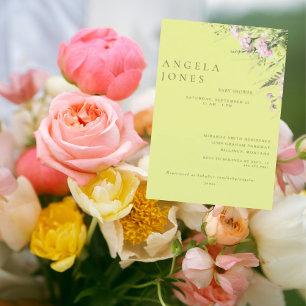 Invitation de Baby Shower Fille Fleur Jaune Rose