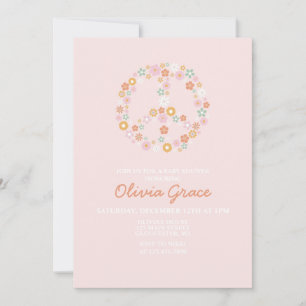 Invitation de Baby Shower Fille Rétro Rose Fleur d