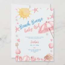 Invitation de baby shower fille rose brise de plag