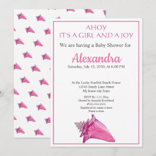 Invitation de baby shower fille rose coquillage na