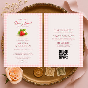 Invitation de Baby Shower Fille Tout en Un Gingham