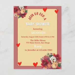 Invitation de Baby Shower Fleur et Cœur