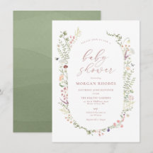 Invitation de Baby shower Fleur sauvage détaillée
