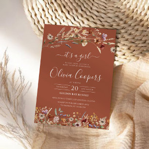 Invitation de Baby shower Fleur sauvage minuscule