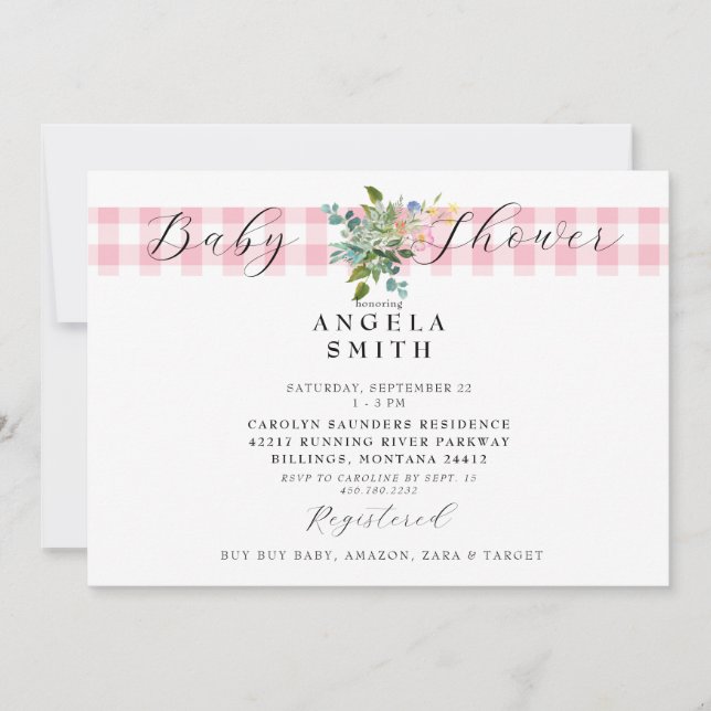 Invitation de Baby shower Fleur sauvage rose En vi (Devant)